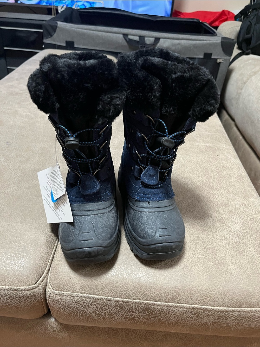 Kids Navy Winter Snow Boots with Faux Fur Trim size 13